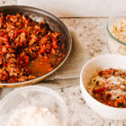 Comfort food homemade bolognese sauce infused with wine